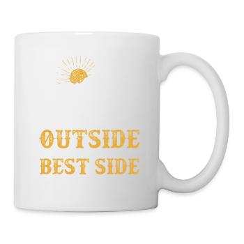 Draußen ist das beste Seitenzelt Camping Geocache - Tasse - Weiß - Rechts