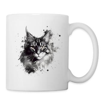 Maine Coon Cat in Black and White Abstract Art - Mug - white - Right