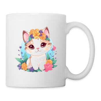 niedliche katze mit blumen - Tasse - Weiß - Rechts