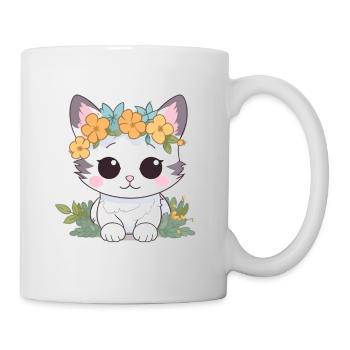 niedliche katze mit blumen - Tasse - Weiß - Rechts