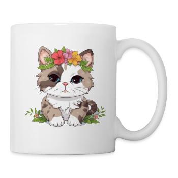 niedliche katze mit blumen - Tasse - Weiß - Rechts