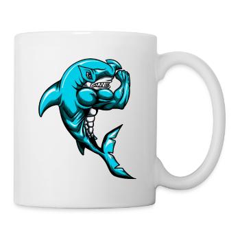 Großer blutiger weißer Hai Bodybuilder Angler - Tasse - Weiß - Rechts