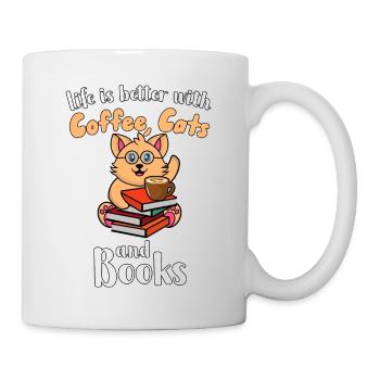 Kaffee-Katzen-Bücher - Tasse - Weiß - Rechts