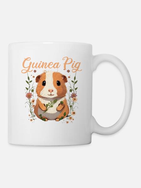 Meerschweinchen mit Blumen - Tasse - Weiß
