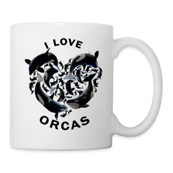Orcas, Orca Wal, Fische, Herz, Ich liebe Orcas - Tasse - Weiß - Rechts
