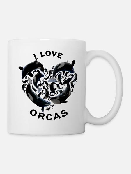Orques, Orques, Poissons, Cœur, J’aime les orques - Mug blanc - blanc