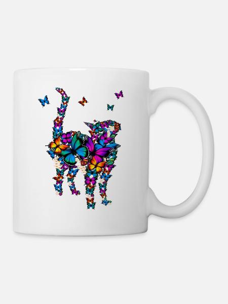 Süßes Katze aus Schmetterlingen Design - Tasse - Weiß