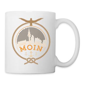 Moin Hamburg Skyline Silhouette Möwe Seemann - Tasse - Weiß - Rechts