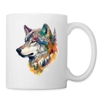 Wolf Wolfskopf Natur Wildnis Wald Bäume Kunst - Tasse - Weiß - Rechts