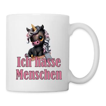 Kleines süßes Schwarzes Einhorn mit Spruch - Tasse - Weiß - Rechts