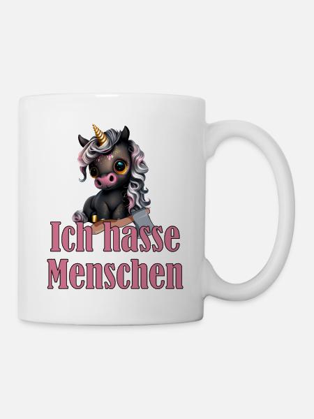 Kleines süßes Schwarzes Einhorn mit Spruch - Tasse - Weiß