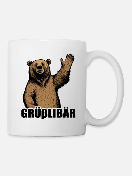 Grüßlibär - Winkender Grizzly Bär mit Wortwitz - Tasse - Weiß