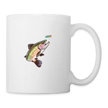 Trout Biting a Fly Fisher Lure - for Fly Fishing - Tasse - Weiß - Rechts