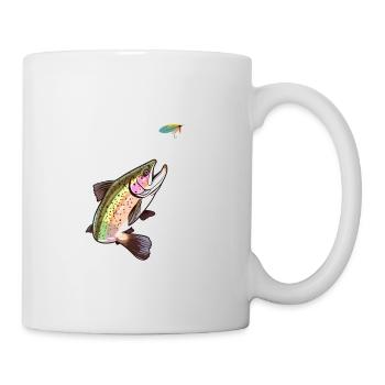 Trout Fly Fishing - Trout Biting a Fly Lure - Tasse - Weiß - Rechts