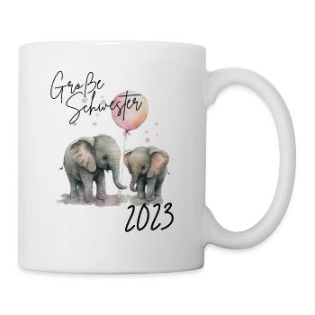 Große Schwester 2023 Süße Elefanten mit Luftballon - Tasse - Weiß - Rechts