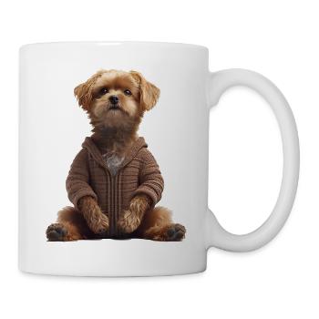 Cute dog meditates and does yoga for animal lover - Mug - white - Right