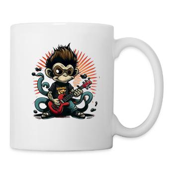 Affe Schimpanse spielt Acousitc Rock Gitarre - Tasse - Weiß - Rechts