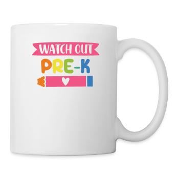Achtung Pre K Hier komme ich Lustige Vorschule - Tasse - Weiß - Rechts