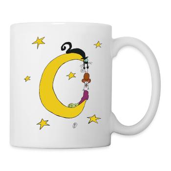 Squiti the black cat with mouse and caterpillar - Mug - white - Right