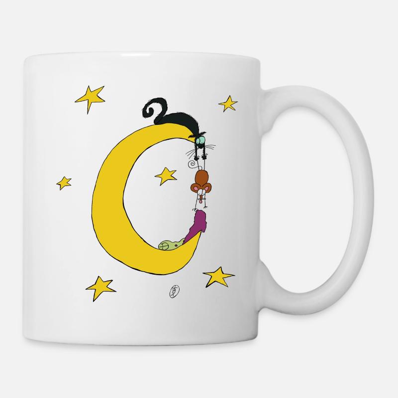 Squiti the black cat with mouse and caterpillar - Mug - white