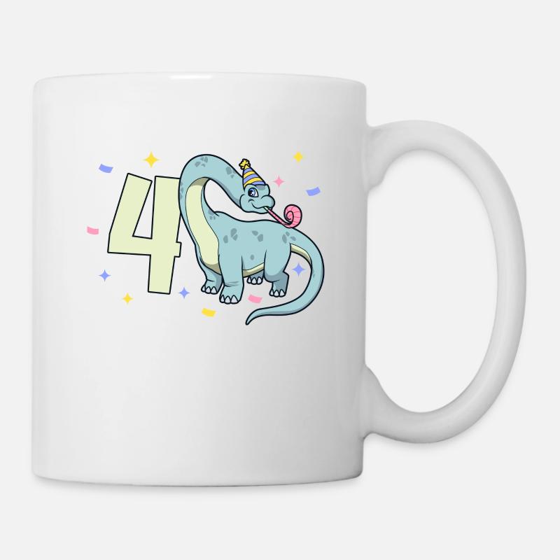 Mit Brachiosaurus - Kinder Geburtstag 4 Jahre - Tasse - Weiß
