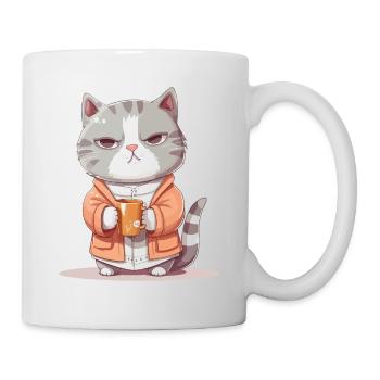 Cat Café Tasse Café Pyjama Dessin Animé Drôle - Mug blanc - blanc - Droite