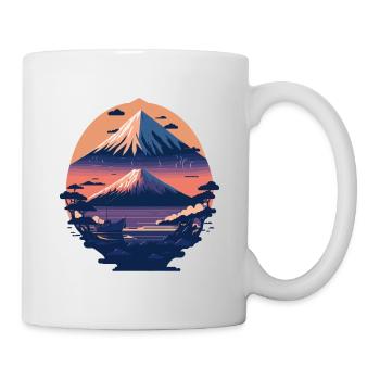Serene Mount Fuji Sunset Peaceful River Scenery - Tasse - Weiß - Rechts