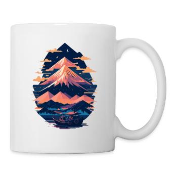 Serene Mount Fuji Sunset Peaceful River Scenery - Tasse - Weiß - Rechts
