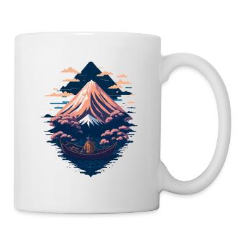Serene Mount Fuji Sunset Peaceful River Scenery - Tasse - Weiß - Rechts