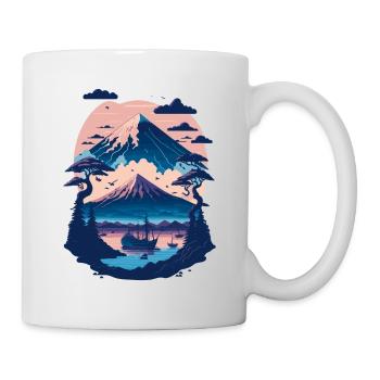 Serene Mount Fuji Sunset Peaceful River Scenery - Tasse - Weiß - Rechts