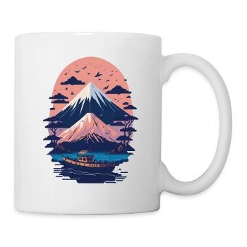 Serene Mount Fuji Sunset Peaceful River Scenery - Tasse - Weiß - Rechts