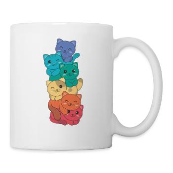 Rainbow Flag Pride LGBTQ Cute Cat Stack - Mug - white - Right
