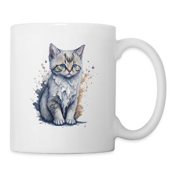 Aquarellmalerei eines niedlichen Kätzchens - Tasse - Weiß - Rechts