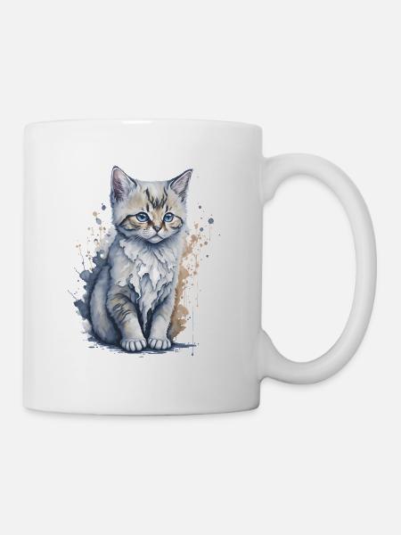 Aquarellmalerei eines niedlichen Kätzchens - Tasse - Weiß