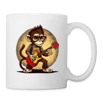 Affe Schimpanse spielt Acousitc Rock Gitarre - Tasse - Weiß - Rechts