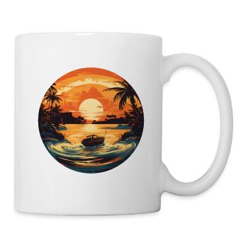 boot im Sonnenuntergang mit Palmen Boot Fahrer - Tasse - Weiß - Rechts