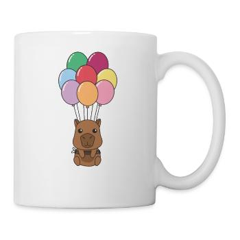 Capybara flies upwards with colorful balloons - Mug - white - Right