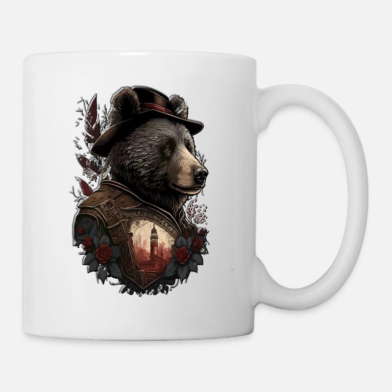 Mysterious Bear Bear with Hat Rose Feather - Mug - white