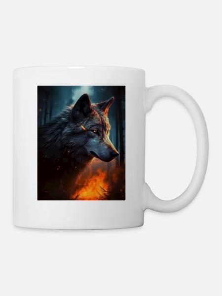 Einsamer Wolf im Feuerwald - Tasse - Weiß