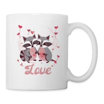 Niedlilches Waschbär Paar mit Herzen - Tasse - Weiß - Rechts