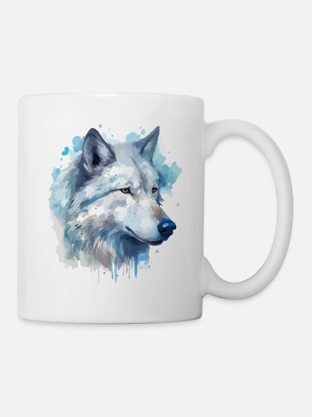 Wolf Wolfskopf Tier Natur Wildnis Aquarell Kunst - Tasse - Weiß