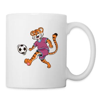 Comic Tiger spielt Fußball - Tasse - Weiß - Rechts