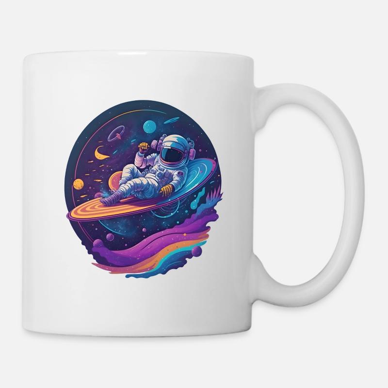 Astronaut Chilling on a Vinyl Record in Space - Mug - white