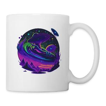 Außerirdische Schallplatte fliegt durch den Weltraum - Tasse - Weiß - Rechts
