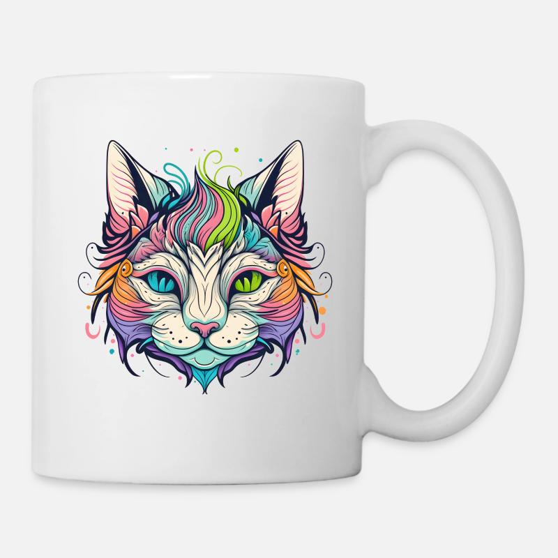 Regenbogen Katze Portrait - Tasse - Weiß