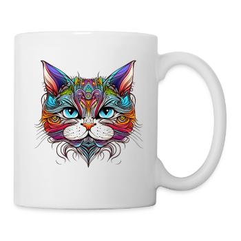 Regenbogen Katze Portrait - Tasse - Weiß - Rechts