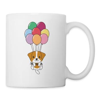 Jack Russell flies after with colorful balloons - Mug - white - Right