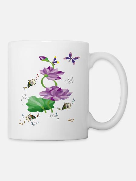 Seerose mit Goldfischen - Tasse - Weiß