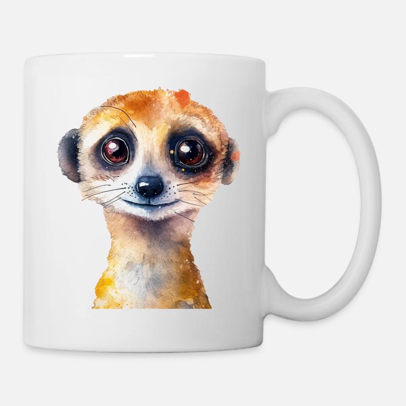 ErdmännchenAquarell Zeichnung - Tasse - Weiß