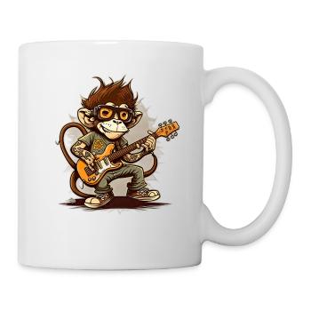 Affe Schimpanse spielt Acousitc Rock Gitarre - Tasse - Weiß - Rechts